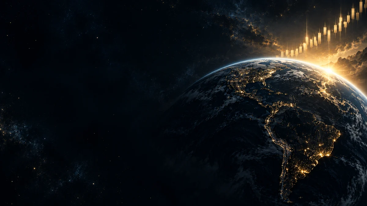 Ilustração conceitual do mercado global com iluminação dourada